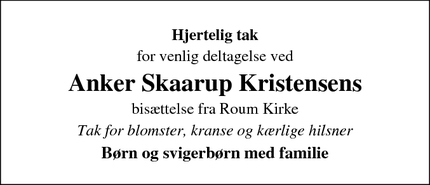 Taksigelsen for Anker Skaarup Kristensens - Møldrup