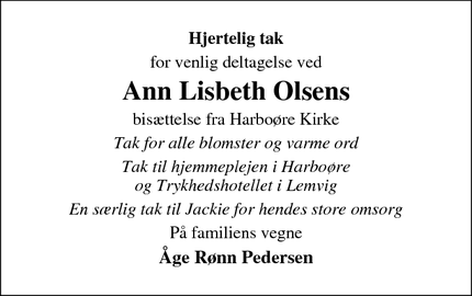 Taksigelsen for Ann Lisbeth Olsens - Harboøre