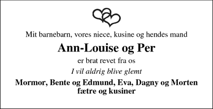 Dødsannoncen for Ann-Louise og Per - Skave