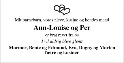 Dødsannoncen for Ann-Louise og Per - Skave