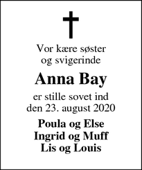 Dødsannoncen for Anna Bay - Hvide Sande