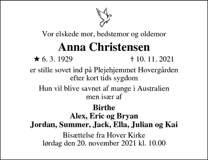 Dødsannoncen for Anna Christensen - Vejle