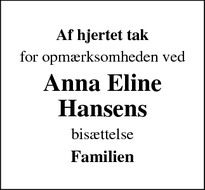 Taksigelsen for Anna Eline Hansens - Hundstrup