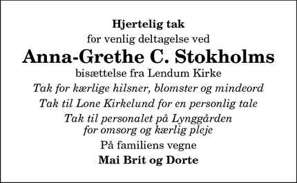 Taksigelsen for Anna-Grethe C. Stokholms - Lendum