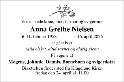Dødsannoncen for Anna Grethe Nielsen - Hammel