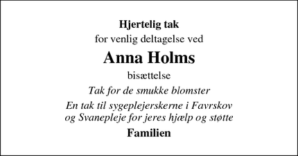 Taksigelsen for Anna Holms - Foldby