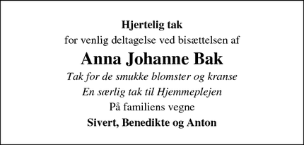 Taksigelsen for Anna Johanne Bak - Ringkøbing