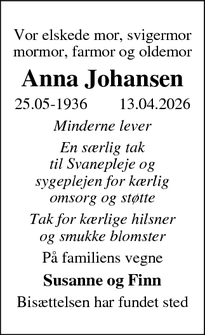 Taksigelsen for Anna Johansen - Ebeltoft 