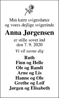 Dødsannoncen for Anna Jørgensen - Ringkøbing