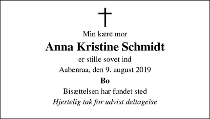 Taksigelsen for Anna Kristine Schmidt - Aabenraa