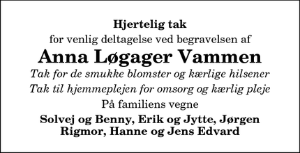 Taksigelsen for Anna Løgager Vammen - Nørager