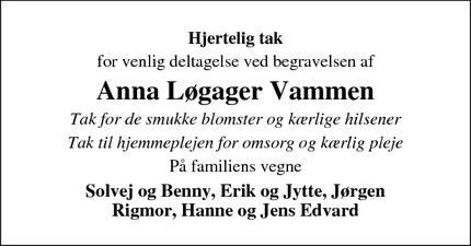 Taksigelsen for Anna Løgager Vammen - Nørager