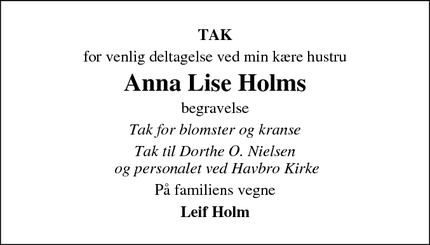 Taksigelsen for Anna Lise Holms - Havbro