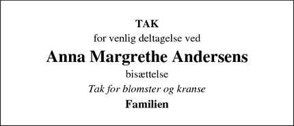 Taksigelsen for Anna Margrethe Andersens - Grenå