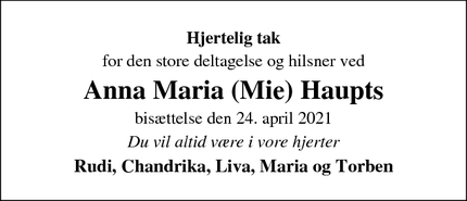 Taksigelsen for Anna Maria (Mie) Haupts - Sønderborg