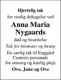 Taksigelsen for Anna Maria Nygaards - Strruer
