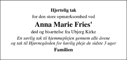Taksigelsen for Anna Marie Fries - Tønder