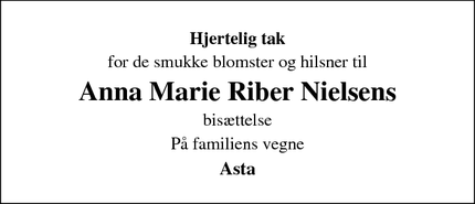 Taksigelsen for Anna Marie Riber Nielsens - Esbjerg