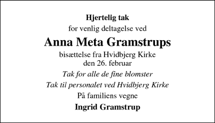 Taksigelsen for Anna Meta Gramstrups - Thyholm
