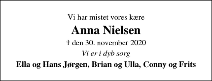 Dødsannoncen for Anna Nielsen - Asp