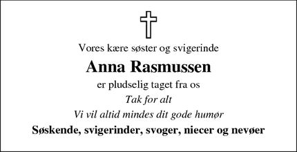 Dødsannoncen for Anna Rasmussen - Silkeborg