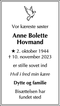 Dødsannoncen for Anne Bolette
Hovmand - Nivå