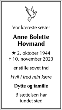 Dødsannoncen for Anne Bolette
Hovmand - Nivå