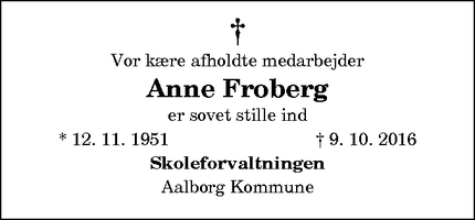 Dødsannoncen for Anne Froberg - x