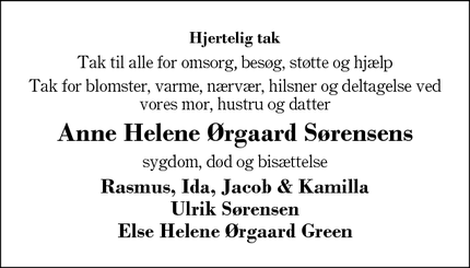 Dødsannonce – Helene Ørgaard Sørensens - Kølkær Dødsannoncer.dk