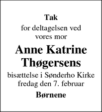 Taksigelsen for Anne Katrine
Thøgersens - Sønderho