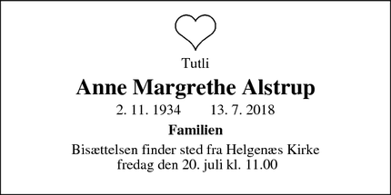 Dødsannoncen for Anne Margrethe Alstrup - Aarhus