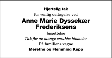 Taksigelsen for Anne Marie Dyssekær Frederiksens - Toreby