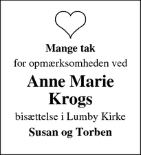 Dødsannoncen for Anne Marie Krogs - Odense N.