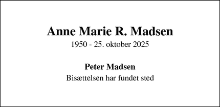 Dødsannoncen for Anne Marie R. Madsen - Hillerød