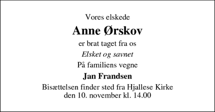 Dødsannoncen for Anne Ørskov - Svendborg
