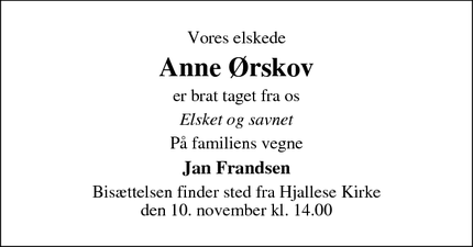 Dødsannoncen for Anne Ørskov - Svendborg