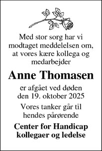 Dødsannoncen for Anne Thomasen - Holstebro
