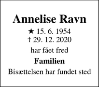 Dødsannoncen for Annelise Ravn - København S