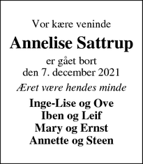 Dødsannoncen for Annelise Sattrup - Grindsted