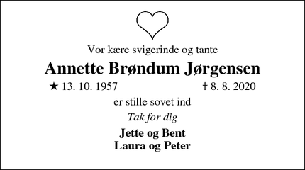 Dødsannoncen for Annette Brøndum Jørgensen - Viborg