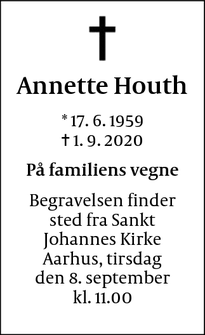 Dødsannoncen for Annette Houth - Århus V