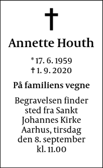 Dødsannoncen for Annette Houth - Århus V