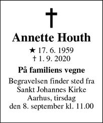 Dødsannoncen for Annette Houth - Århus V