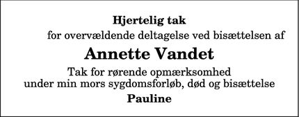 Taksigelsen for Annette Vandet - København