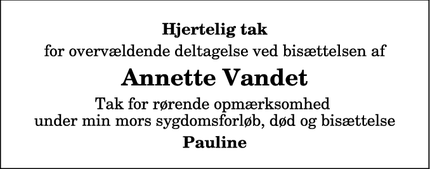 Taksigelsen for Annette Vandet - København