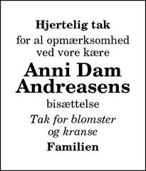Taksigelsen for Anni Dam
Andreasens - Sæby