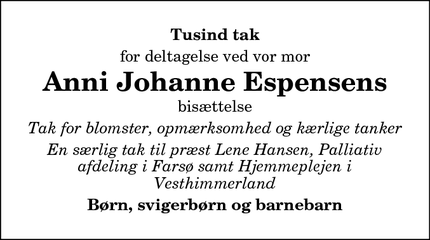 Taksigelsen for Anni Johanne Espensens - Ranum