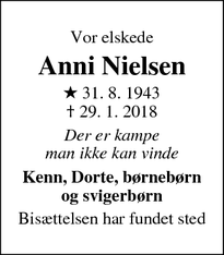 Dødsannoncen for Anni Nielsen - Glostrup
