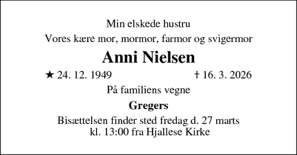 Dødsannoncen for Anni Nielsen - Odense S