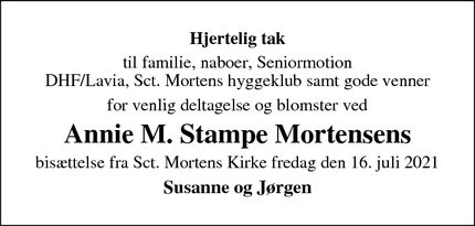 Taksigelsen for Annie M. Stampe Mortensens - Næstved